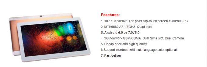 Toplu Toptan 10 Inç Tablet 1280 * 800 Phablet MTK6580 Dört Çekirdekli Android 6.0 / 7.0 / 8.0 Lolipop 3G Tablet pc